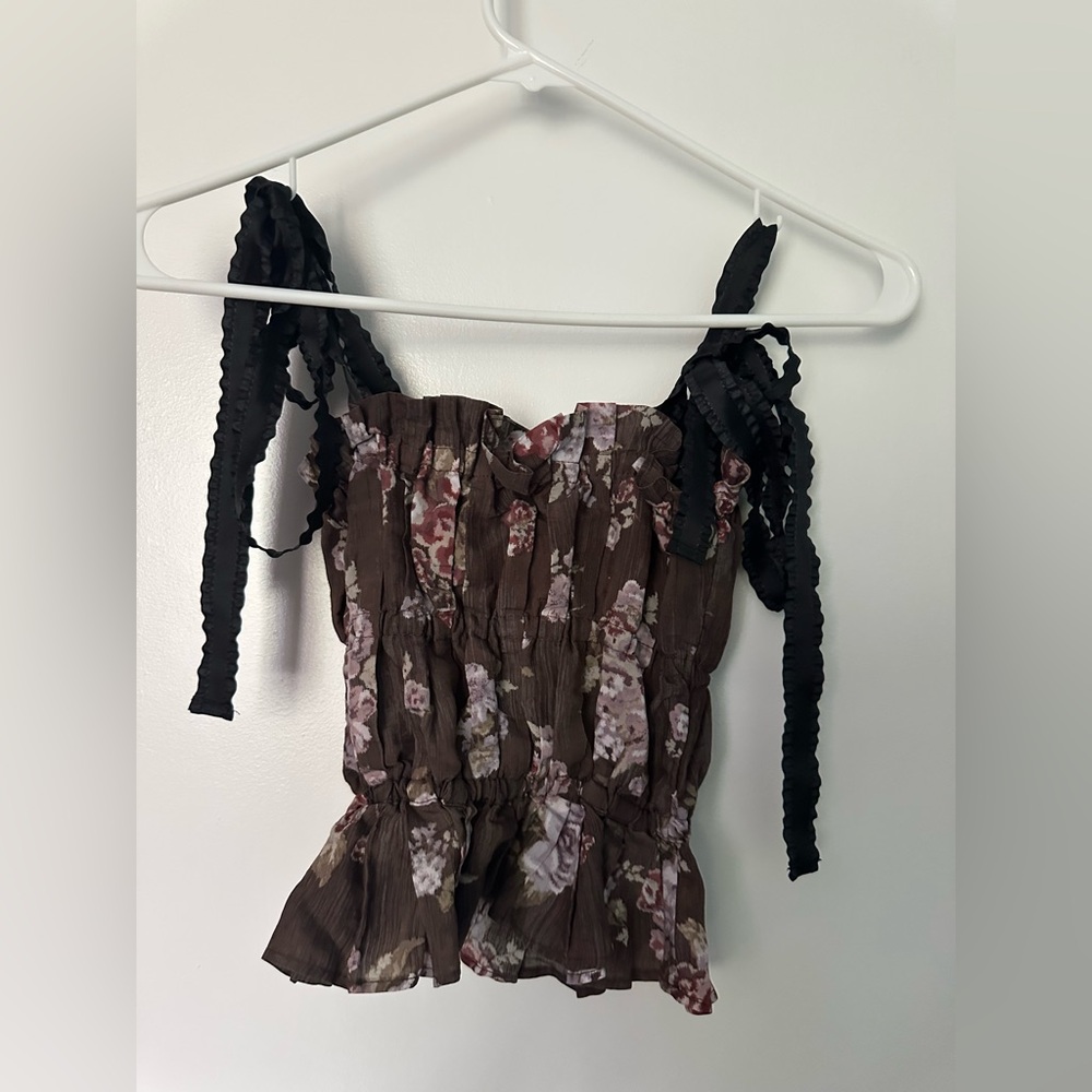 H&M Brock Collection Floral Brown Tank Top